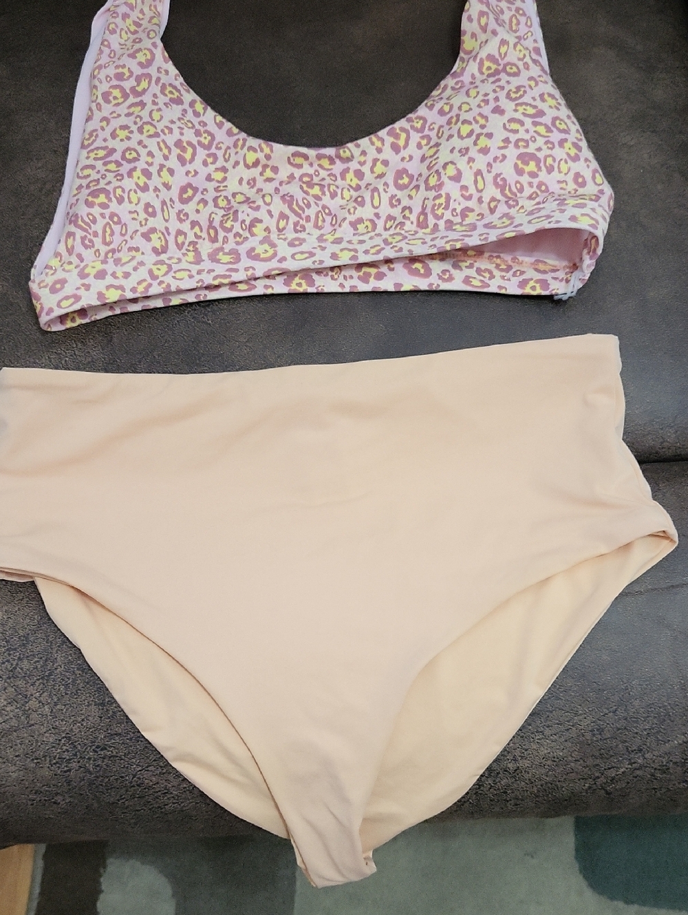 Pink Leopard Print Bikini Top with Cream High-Waist Bottom - Women’s Swim Set